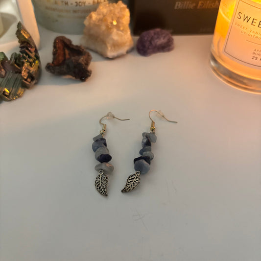 blue leaf dangly earrings