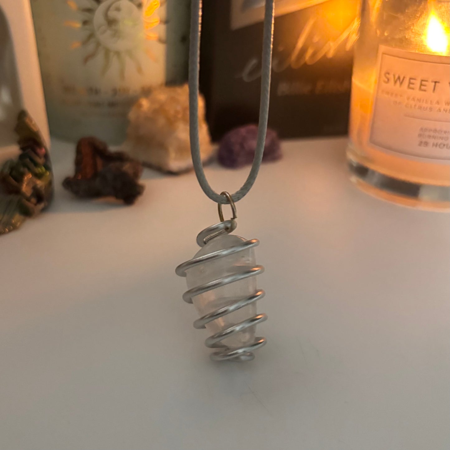 clear quartz spiral necklace